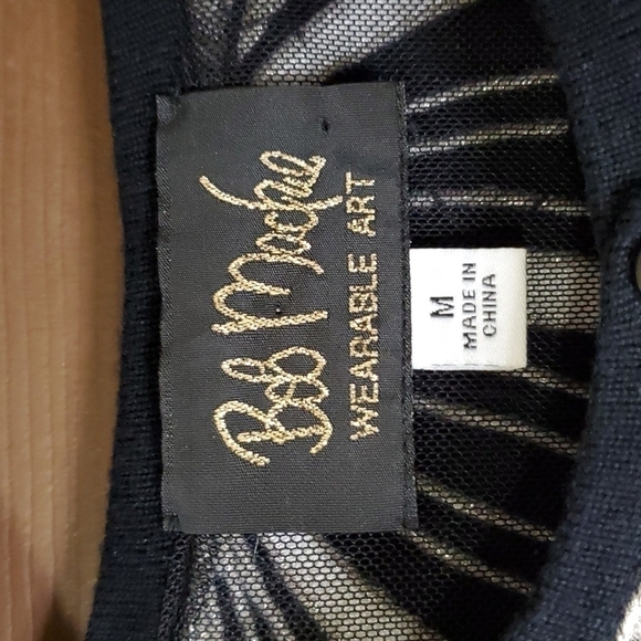 Bob Mackie wearable art black button front cardigan with silver white embellishm - Picture 5 of 7